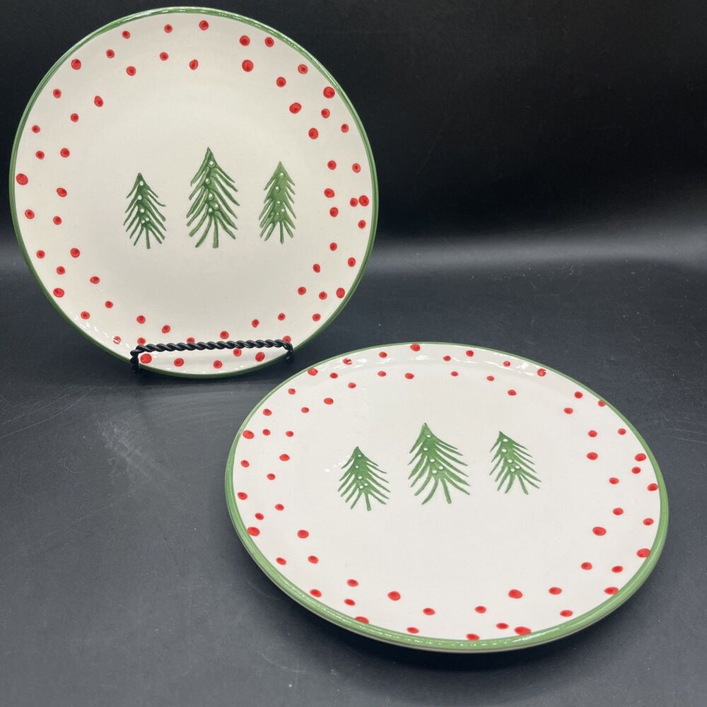 Papart Ceramics Christmas Tree Salad Plates 8" Set of 2 Winter Christmas